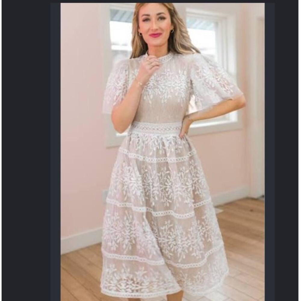 Ivy City Co White Lace Sicily Dress with Flutter Sleeves
